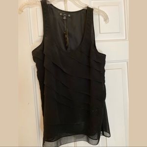 Black tiered ruffle scoop neck tank